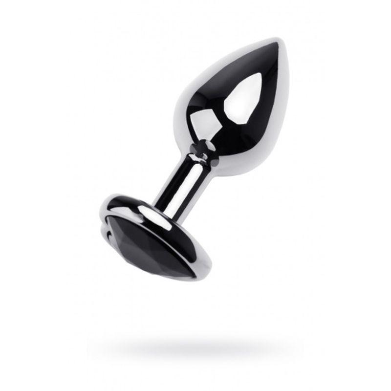 Silver Metal Anal Plug w Black Tourmaline Heart Gem Small-717013-5