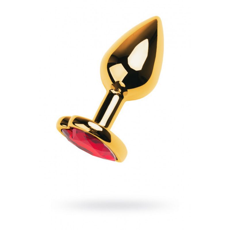 Gold Metal Anal Plug w Red Ruby Heart Crystal Small-717016-139