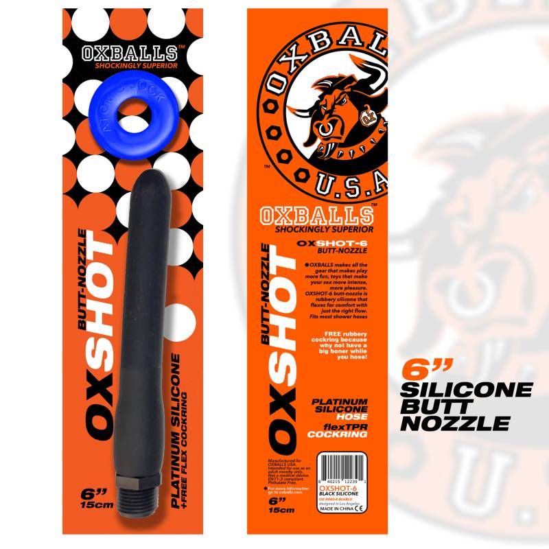Oxshot Butt Nozzle 6in Shower Hose-OX-8000-6-BLKBLU