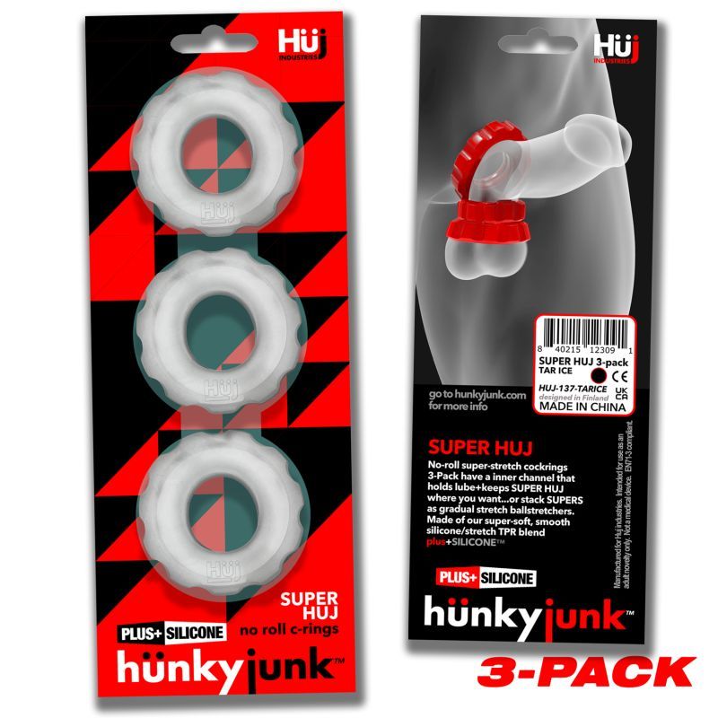 Super Hunkyjunk 3 Pc Cockrings Clear Ice-HUJ-137-CLRICE