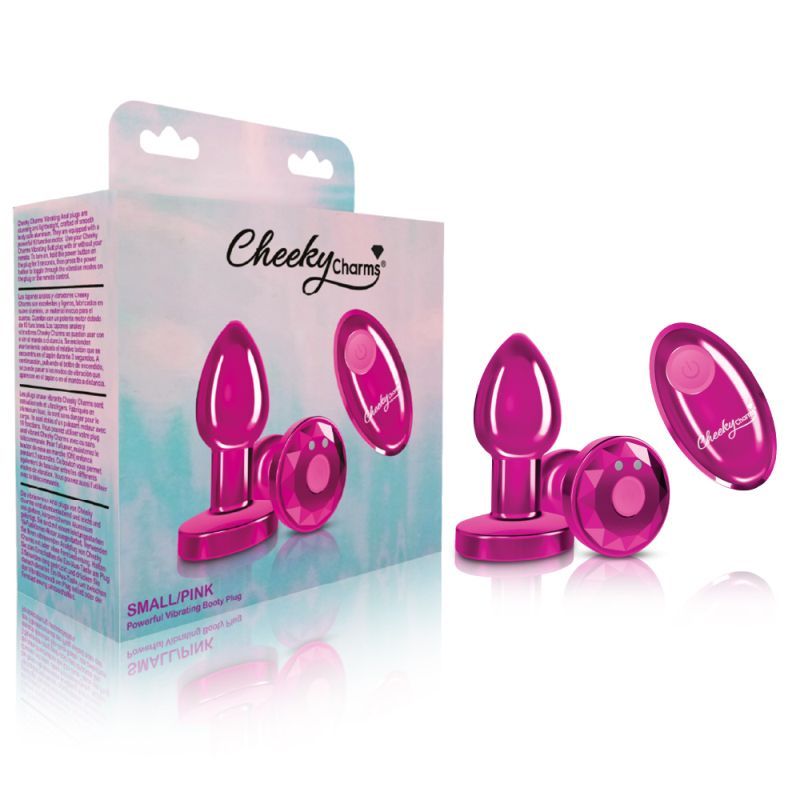 Cheeky Charms Pink Rechargeable Vibrating Metal Butt Plug w Remote Small-VB-CC9146