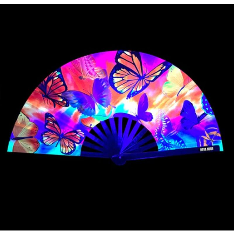 Butterfly Garden Blacklight Folding Fan-FAN-BTF-04