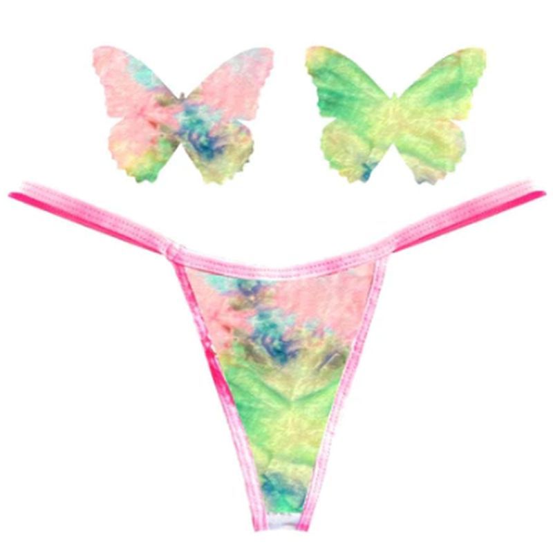 Rainbow Sherbet Tie Die Butterfly Pastie and Panty Set-GST-RST-NK