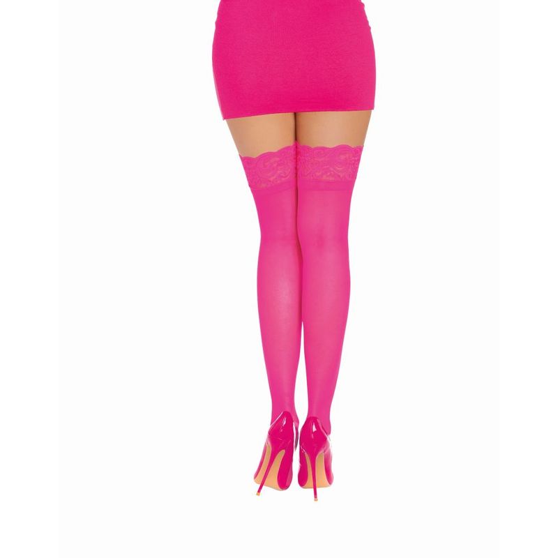 Dreamgirl Thigh High Silicone Stockings Neon Pink-0005N-NPK-O/S