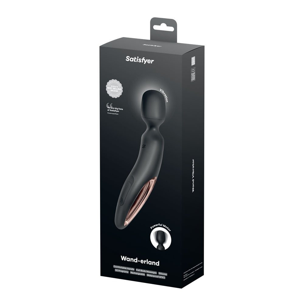 Satisfyer Wand-erland - Black - Black/Rose Gold USB Rechargeable Massage Wand-4018584