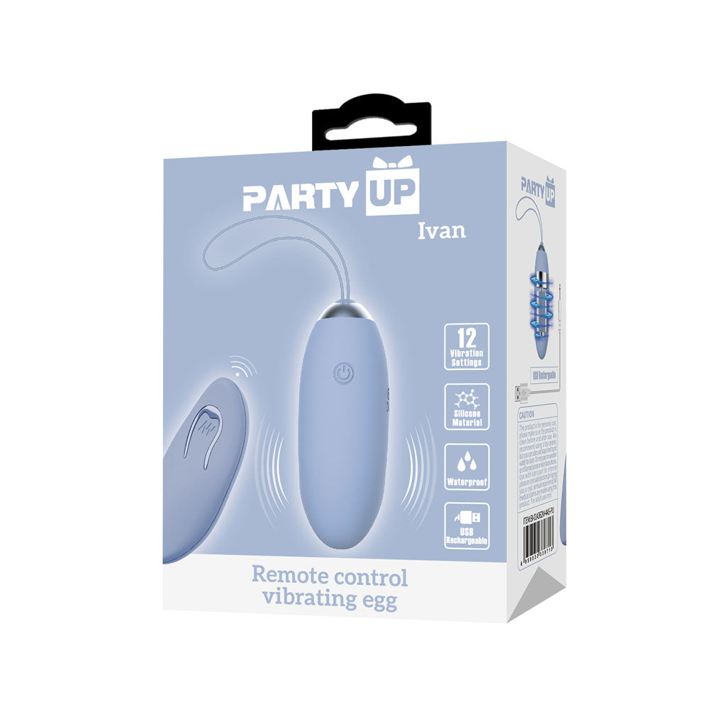 Party Up IVAN Remote Egg - Purple - Purple USB Rechargeable Vibrating Egg with Wireless Remote-BI-014362W-4A5-PU