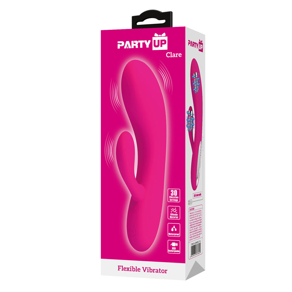 Party Up CLARE Flexible Vibe - Pink - Pink 16.9 cm USB Rechargeable Rabbit Vibrator-BI-014495-3-PU