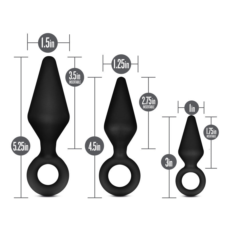 Anal Adventures Platinum Loop Plug Kit - Black Butt Plugs - Set of 3 Sizes-BL-310175