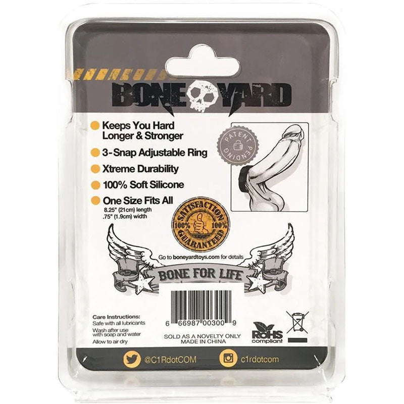 Boneyard Silicone Cock Strap Black - Black 3-Snap Adjustable Cock Ring-BY0300