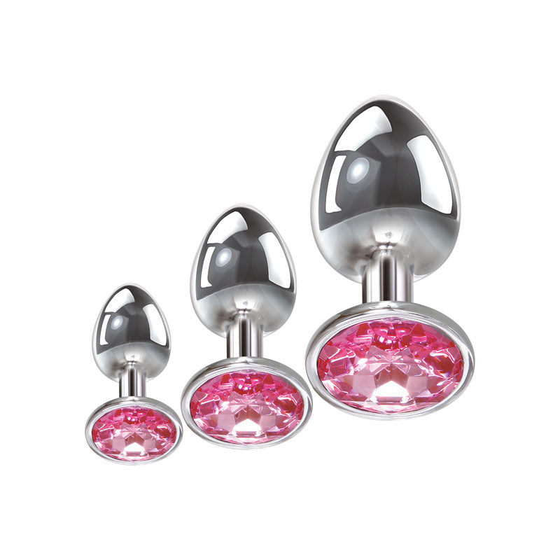 Adam & Eve Pink Gem Anal Plug Set - Metallic Butt Plugs with Gems - Set of 3 Sizes-E162 8500
