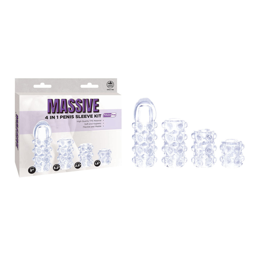 Massive - Clear Penis Sleeves - Set of 4 Styles - FKS030A000-050