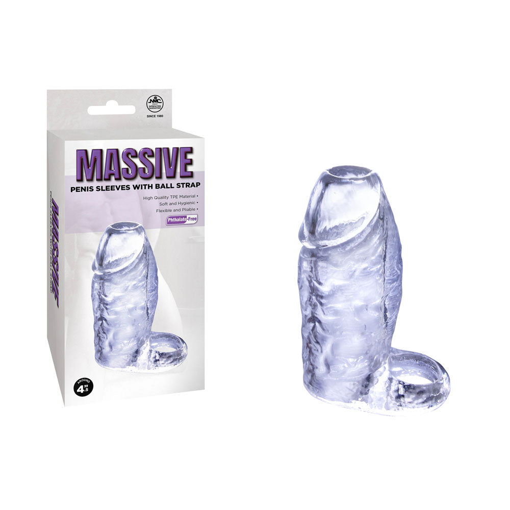 Massive Penis Sleeve with Ball Strap - Clear Penis Enlarger Sleeve - FSS001A000-050