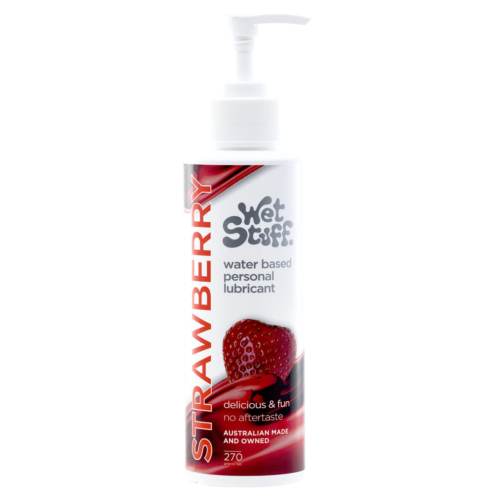 Wet Stuff Strawberry - 270g Pump - Strawberry Flavoured Water Based Lubricant - 270 gram Pump Bottle-GW40180