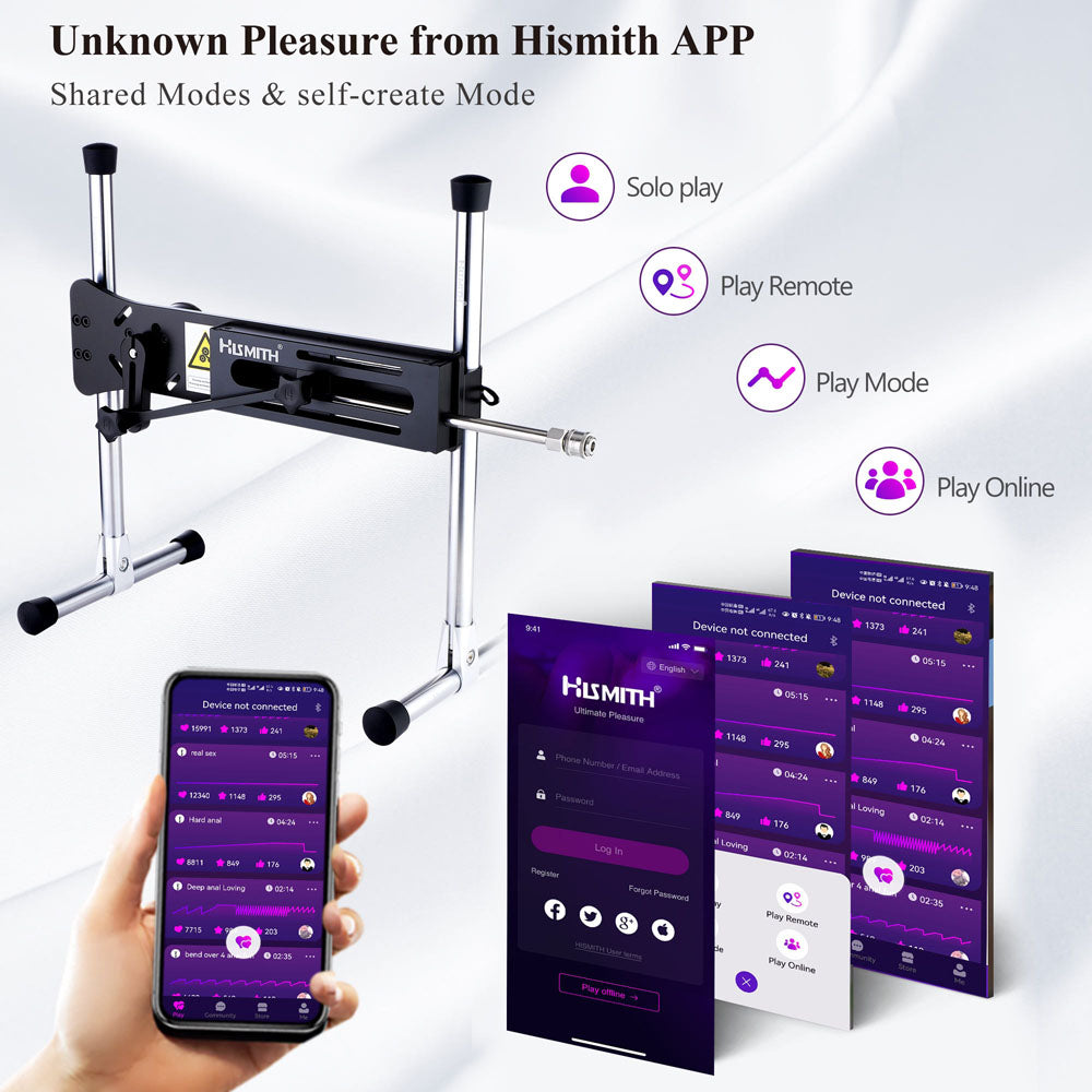 Hismith Premium 3.0 Sex Machine - Black - Black Mains Powered Sex Machine with App Control and Remote - HS06-APP