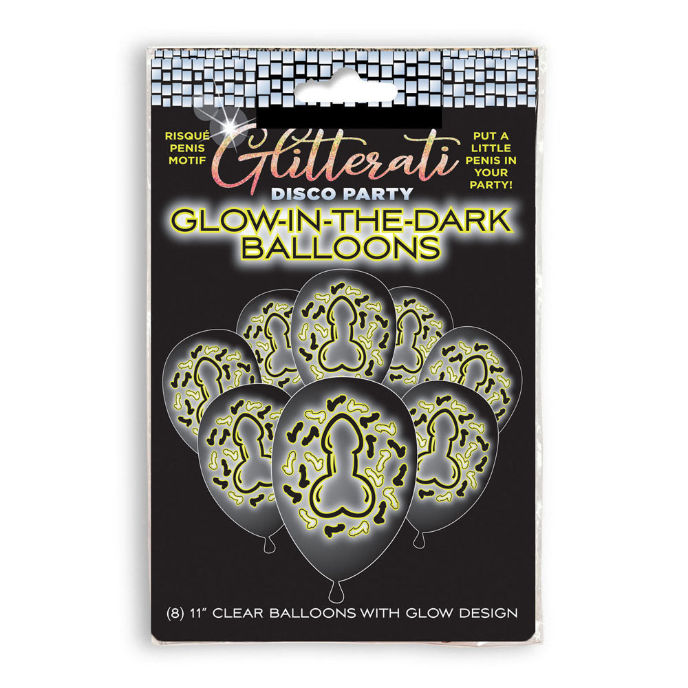 Glitterati Disco Party Glow In The Dark Balloons - Novelty Hens Party Balloons - 8 Pack-LGCP.1147