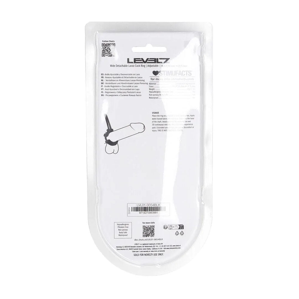 LEVELZ Wide Detachable Lasso Cock Ring - Black - Black Adjustable Cock Ring-LVL01-0054BLK