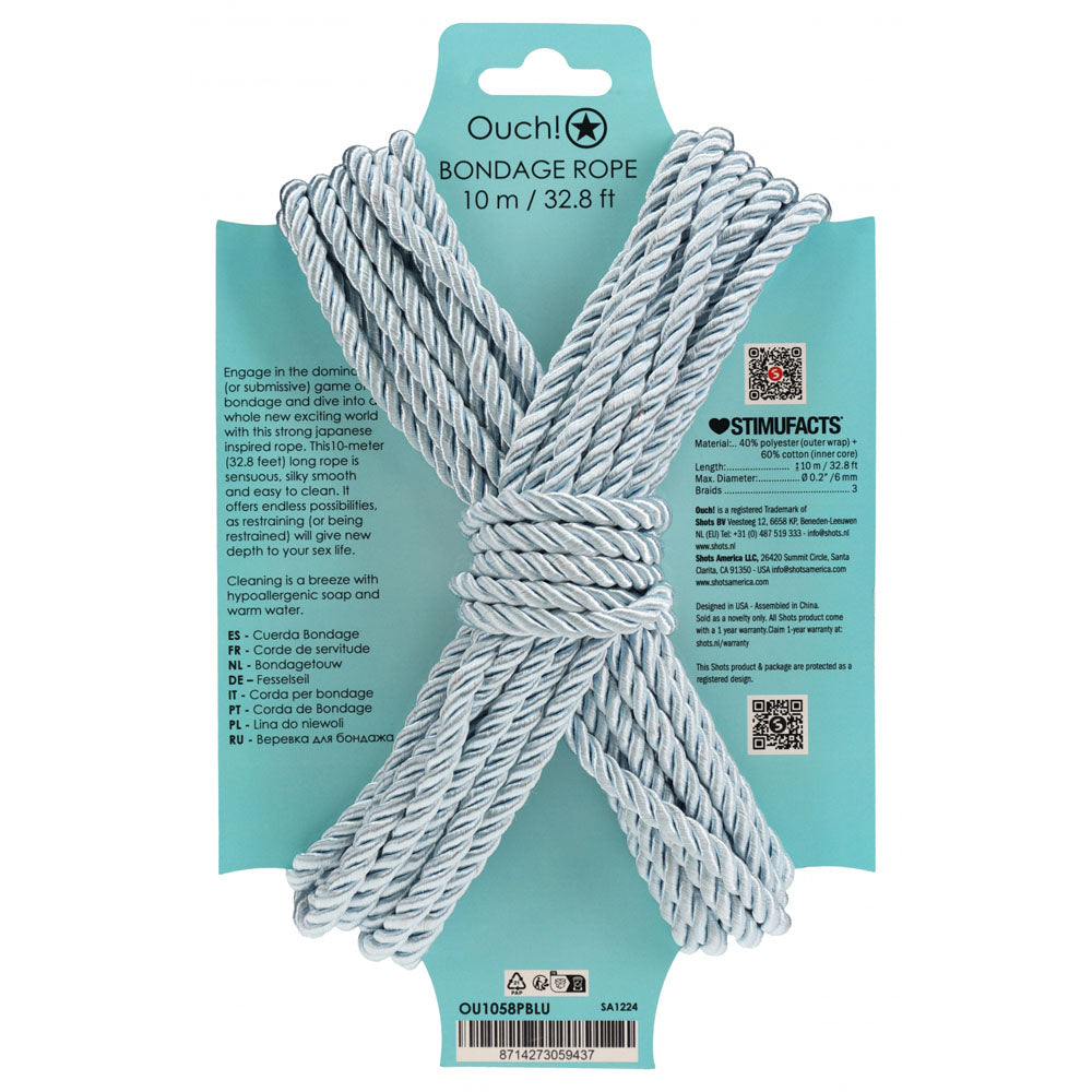 OUCH! Bondage Rope - 10 M - Powder Blue - Powder Blue Nylon Bondage Rope - 10 metre Length-OU1058PBLU