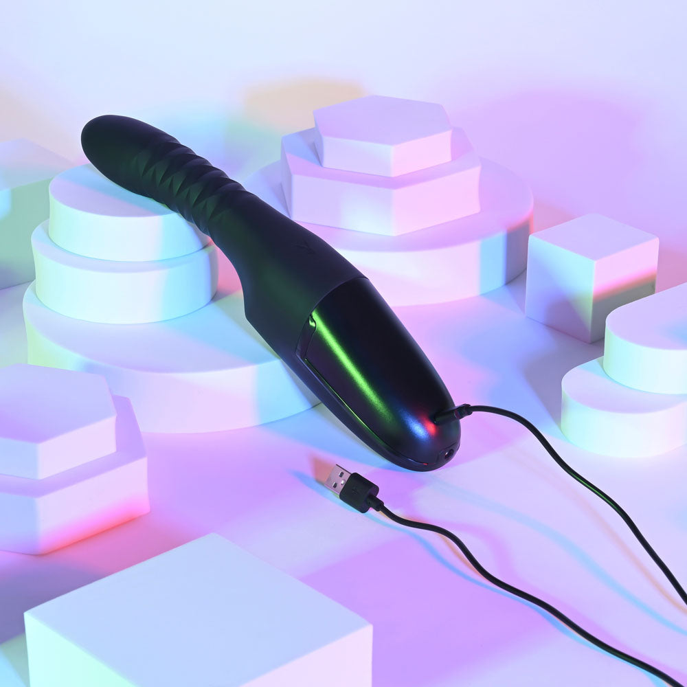 Playboy Pleasure OVERDRIVE - Black 28.2 cm USB Rechargeable Thrusting Vibrator-PB-RS-7302-2