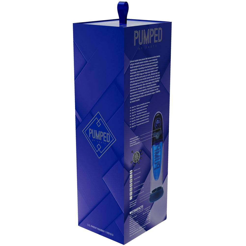 PUMPED Aqua-Pro Auto Pump - Blue - Blue/Clear USB Rechargeable AI-Enabled Submersible Auto Penis Pump-PMP053BLU