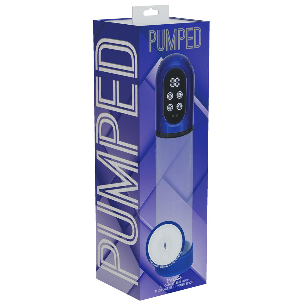 PUMPED Engage Automatic Penis Pump - Blue - Metallic Blue USB Rechargeable Auto Penis Pump-PMP058MBL