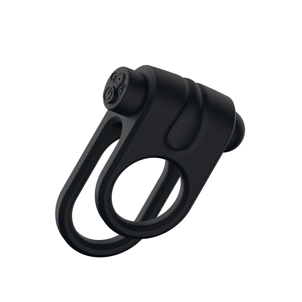 Passion Play Silicone Vibrating Dual Cockring - Black USB Rechargeable Cock & Balls Ring - PP0237