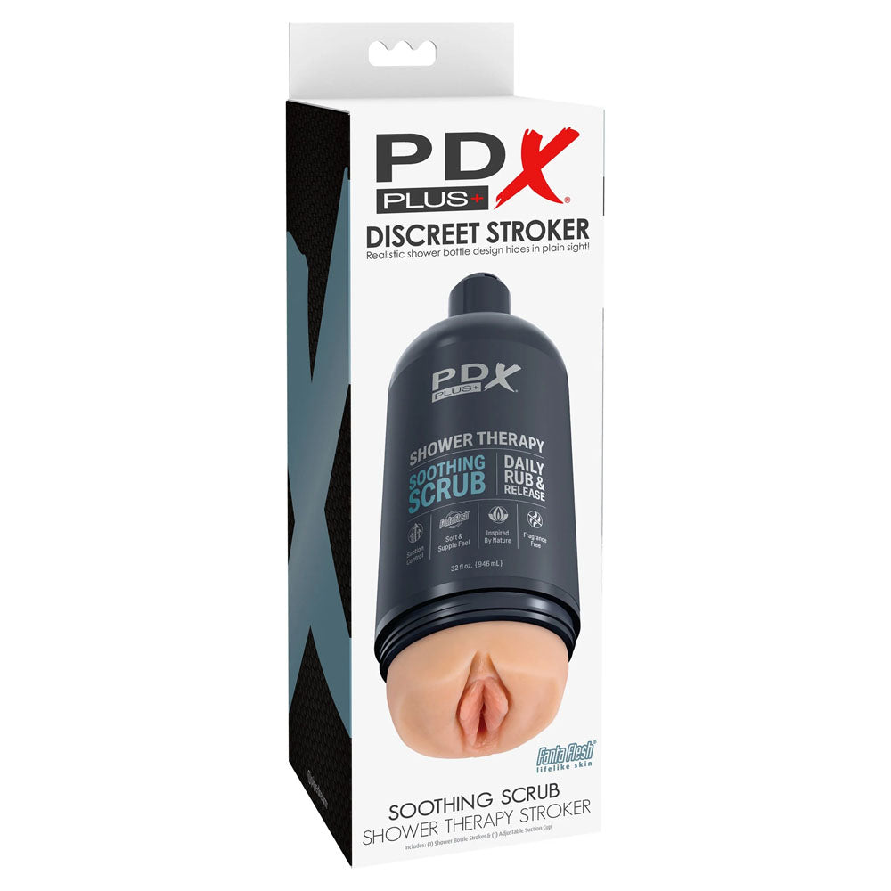 PDX Plus Shower Therapy - Soothing Scrub Flesh Discreet Vagina Stroker with Suction Base