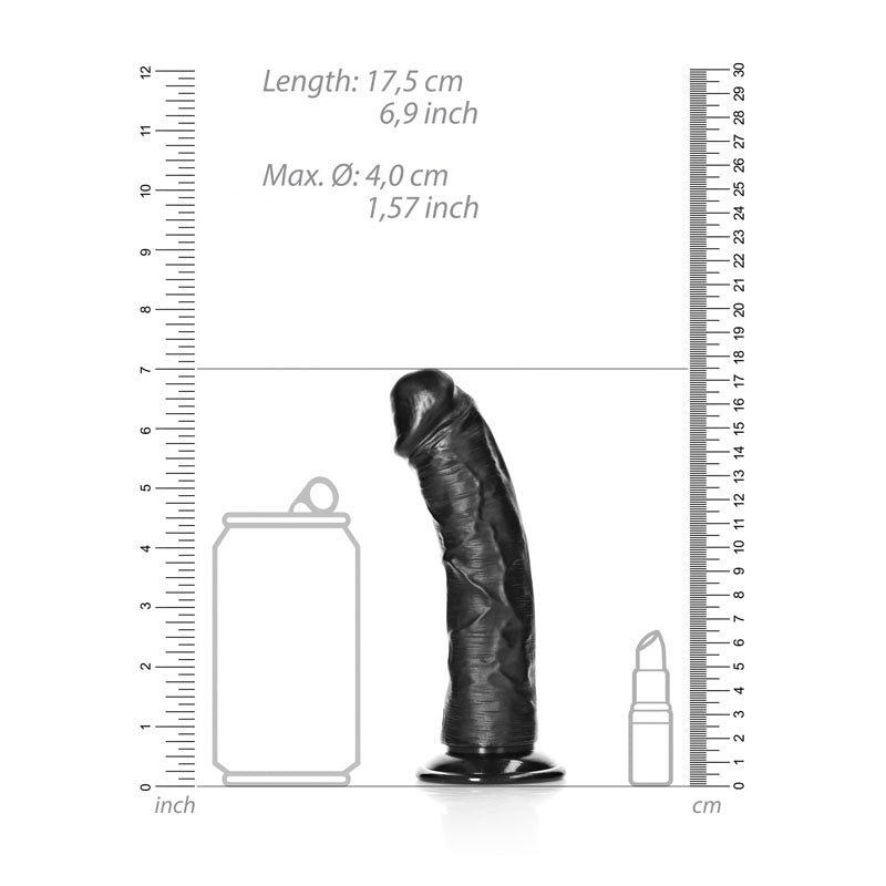 REALROCK Realistic Regular Curved Dildo with Suction Cup - 15.5 cm Black (6'') Dong