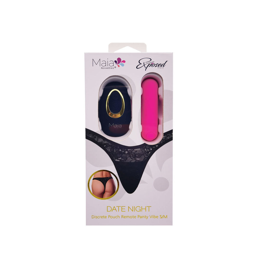 Maia DATE NIGHT PANTY VIBE - L/XL - Black L/XL Panty with Pink USB Rechargeable Bullet & Remote-RM330-PK-LXL