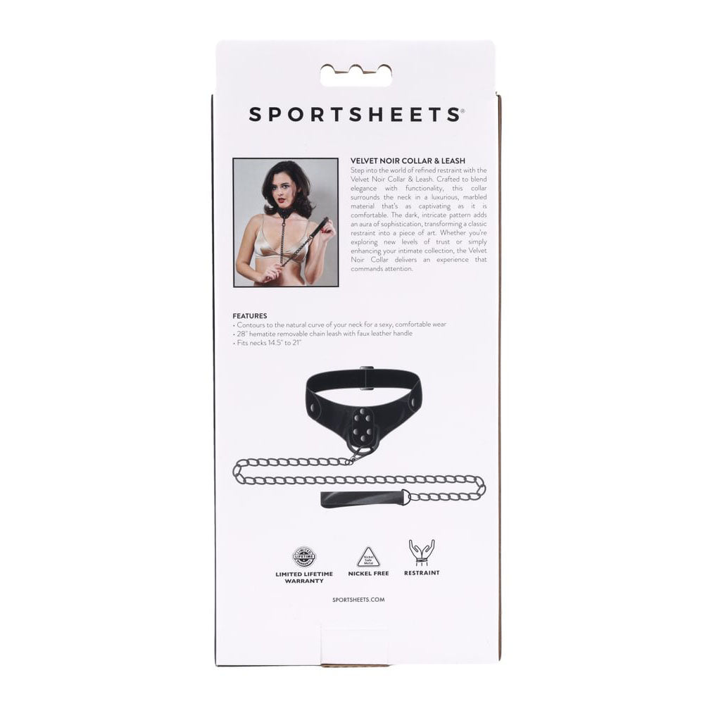 SPORTSHEETS Velvet Noir Collar & Leash - Black Restraint & Leash-SS37002