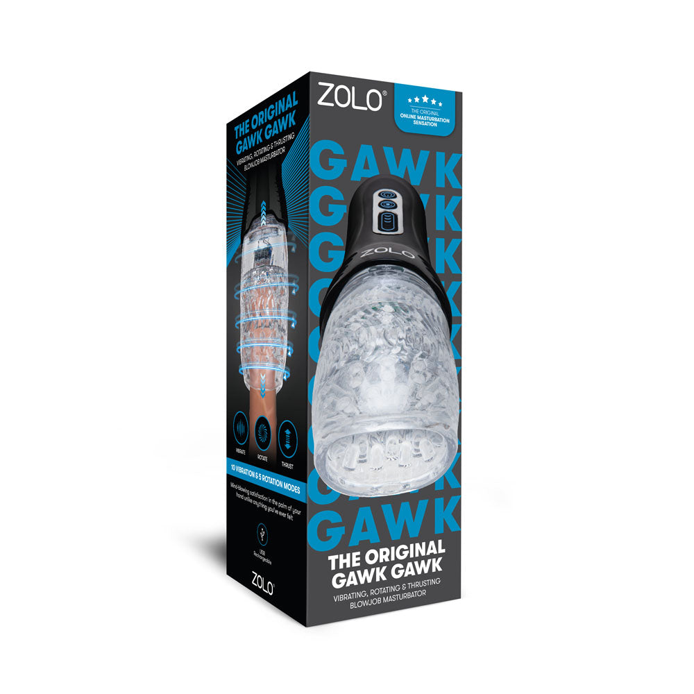 Zolo The Original Gawk Gawk - Clear USB Rechargeable Vibrating, Rotating & Thrusting Masturbator