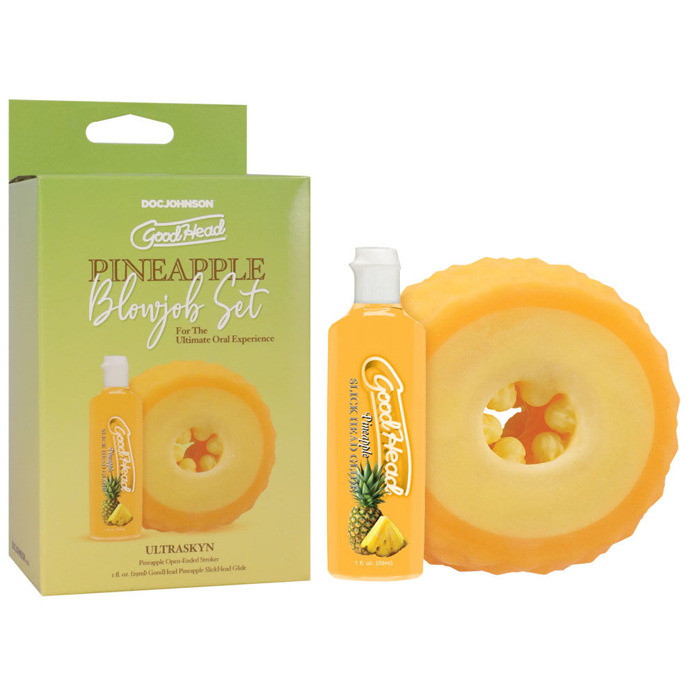 GoodHead Pineapple Blowjob Set - Pineapple Stroker with Pineapple Flavoured Lubricant 30 ml Bottle - 0682-41-BX