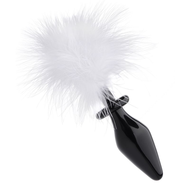 White Fluffer Bunny Tail Glass Anal Plug-AE271