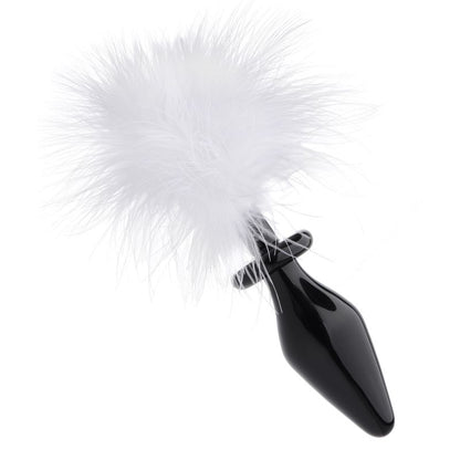 White Fluffer Bunny Tail Glass Anal Plug-AE271