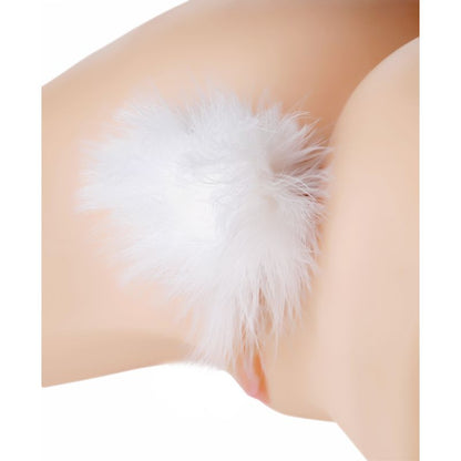 White Fluffer Bunny Tail Glass Anal Plug-AE271
