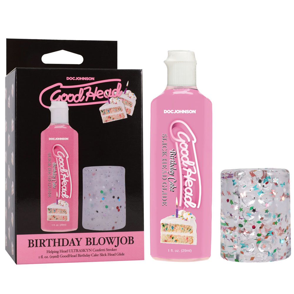 GoodHead Birthday Blowjob Kit - Birthday Cake GoodHead Glide with Helping Head Stroker-1363-21-BX
