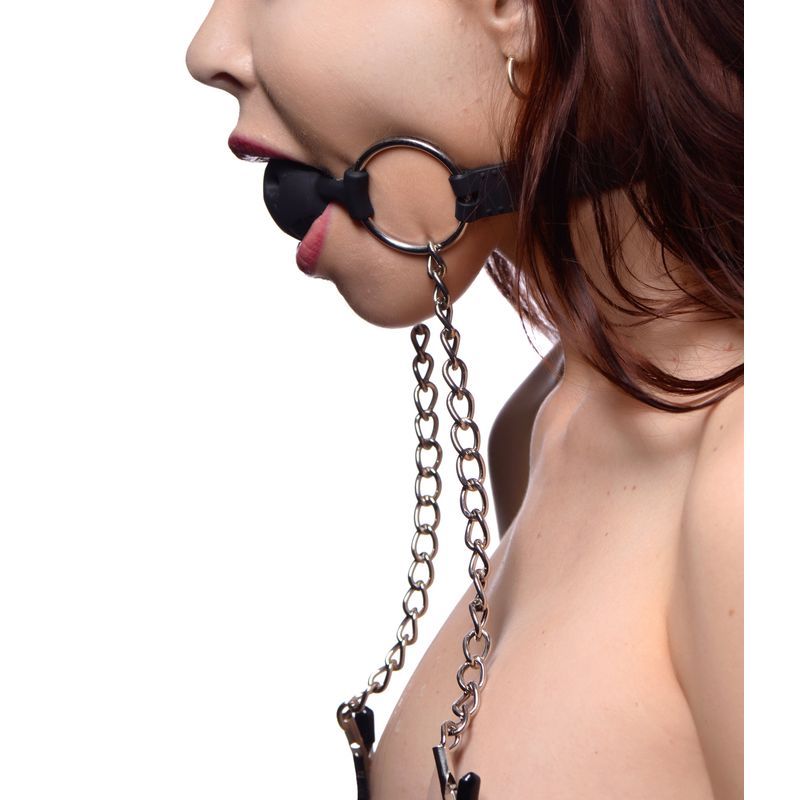 Hinder Breathable Silicone Ball Gag With Nipple Clamps-AD699