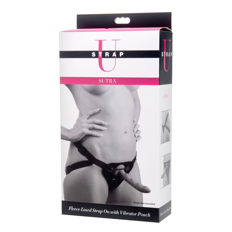 Sutra Fleece-Lined Strap On with Vibrator Pouch-AD990