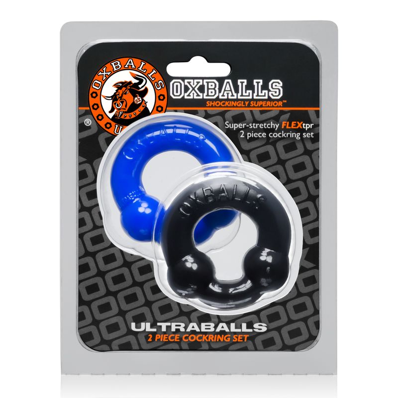 Ultraballs 2 Pk Cockring Black And Police Blue-OX-3010-BLK/PLC
