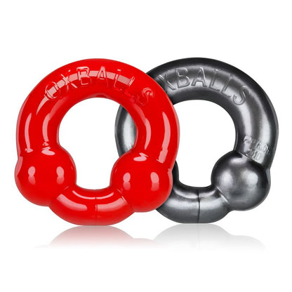Ultraballs 2 Pk Cockring Steel And Red-OX-3010-STL/RED