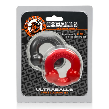 Ultraballs 2 Pk Cockring Steel And Red-OX-3010-STL/RED