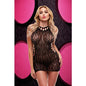 Leopard Lace High Neck Mini Dress Black-LC-59-BK