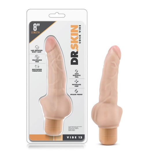 Dr Skin Cock Vibe 12 8in Vibrating Cock Beige-BL-11373