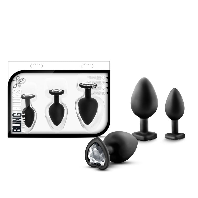Luxe Bling Plugs Training Kit Black With Clear Gems-BL-395835