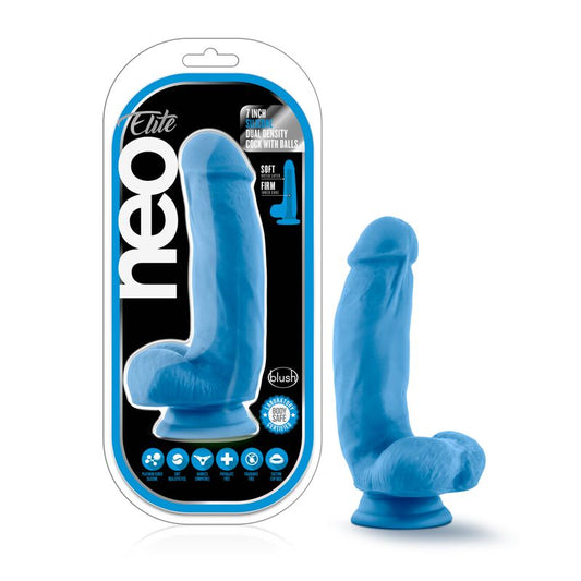 Neo Elite 7in Silicone Dual Density Cock with Balls Neon Blue-BL-82302