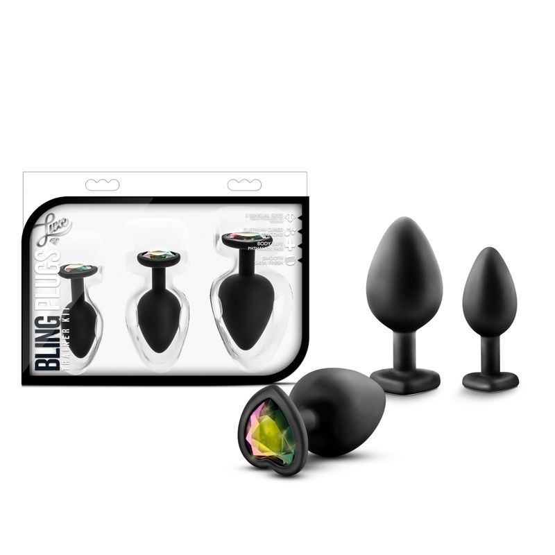 Luxe Bling Plugs Training Kit Black With Rainbow Gems-BL-395815