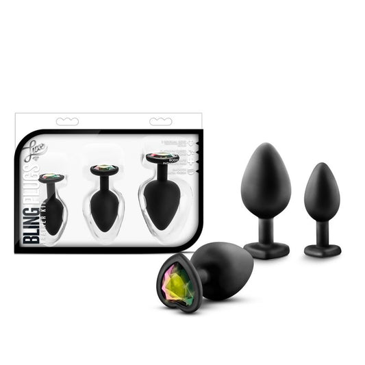 Luxe Bling Plugs Training Kit Black With Rainbow Gems-BL-395815