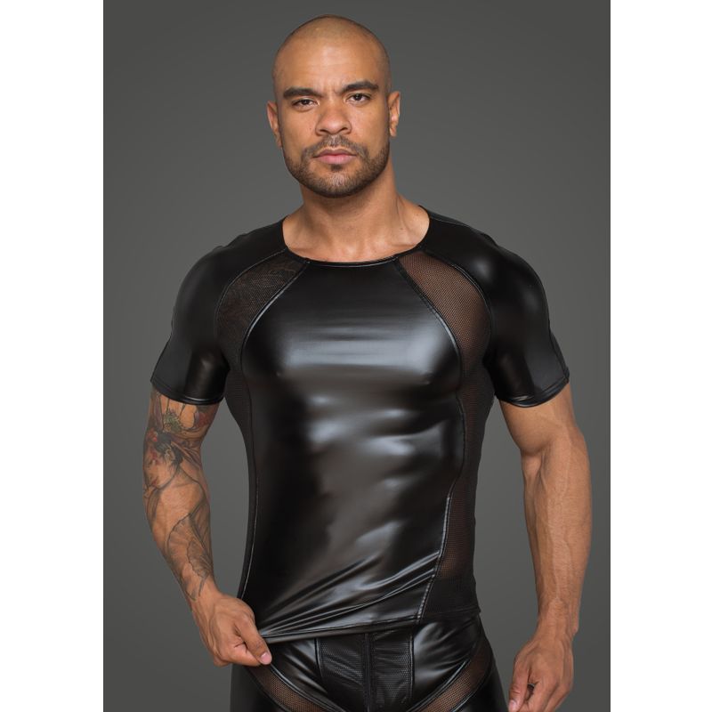 Power Wetlook Men T-shirt With 3D Net-H056-BLK-S