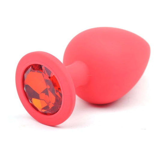 Red Silicone Anal Plug Large w Red Diamond-RY049R