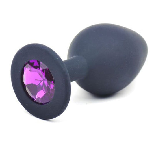 Black Silicone Anal Plug Medium w Purple Diamond-RY048B