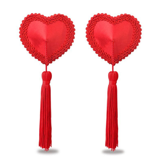 Reusable Red Heart Tassels Nipple Pasties-LV-763011-RED